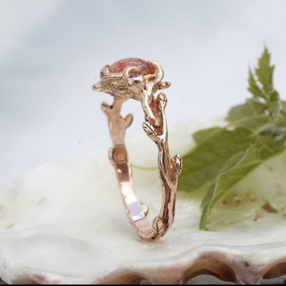 Stunning blacktree lab 14k rose gold sunstone and pink sapphire ring - Picture 5 of 7